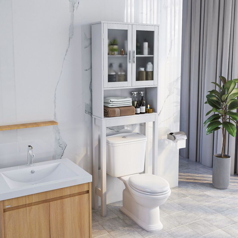 Costway Wooden Over The Toilet Storage Cabinet Spacesaver Organizer Bathroom Tower Rack