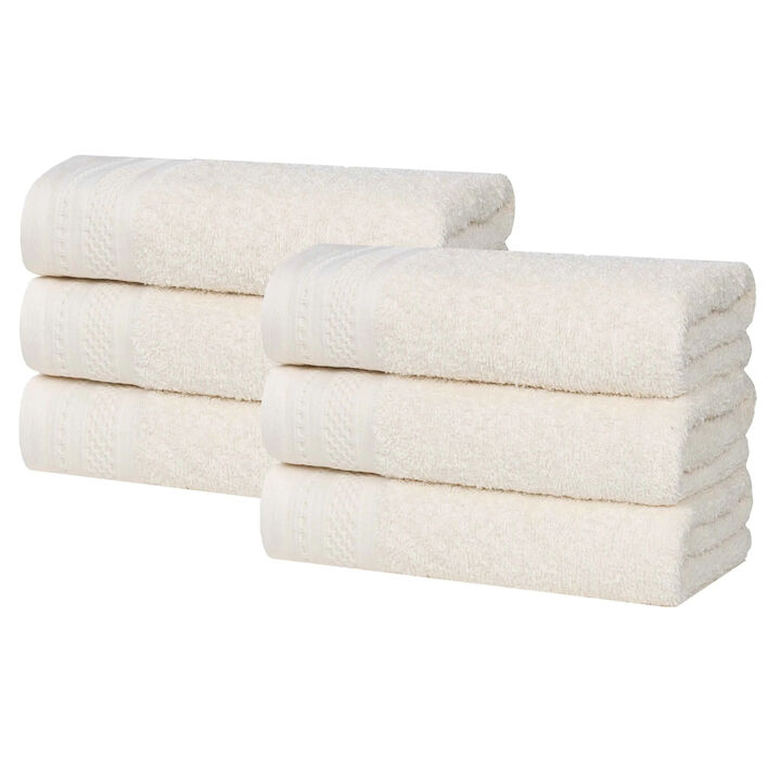 Set of 6 Cotton Waffle Border Hand Towels, Soft Absorbent Quick Dry Towels for Bathroom