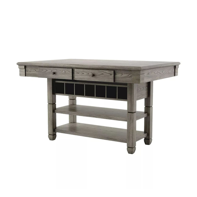 Yani 7pc Counter Height Dining Table and Chair Set, Wire Brushed Gray - Benzara