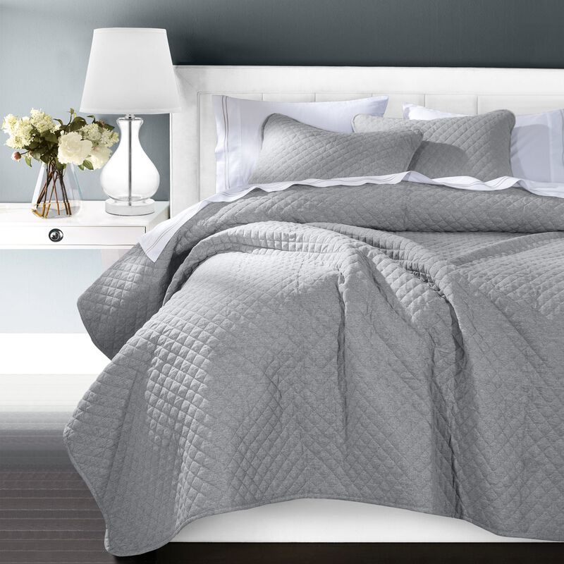 Anna Full/Queen Gray Quilted Coverlet Set image number 1