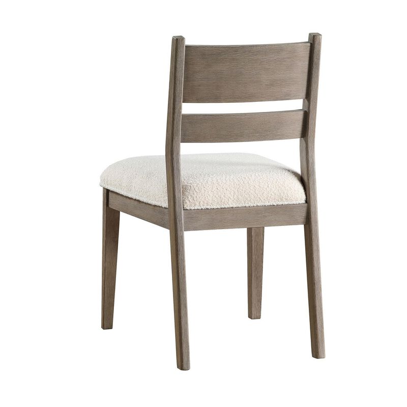 Elia Dining Side Chair Set of 2, Ladderback, Gray Wood, Cream Fabric - Benzara