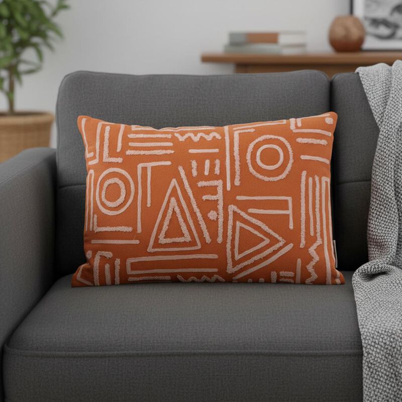 HomeRoots 14" X 20" Pink and Orange Geometric Cotton Throw Pillow image number 1