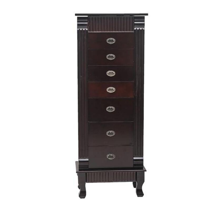 Standing Jewelry Armoire Cabinet with Makeup Mirror, 7 Drawers, 2 Swing Doors & 16 Necklace Hooks