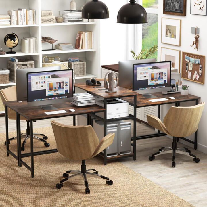 Hivvago 2-Person Computer Desk with Power Outlet and Printer Stand