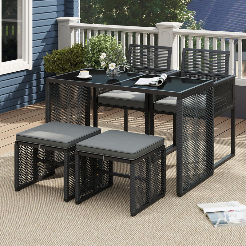 5 Pieces Outdoor Conversation Set with Removable Cushions for Backyard Porch