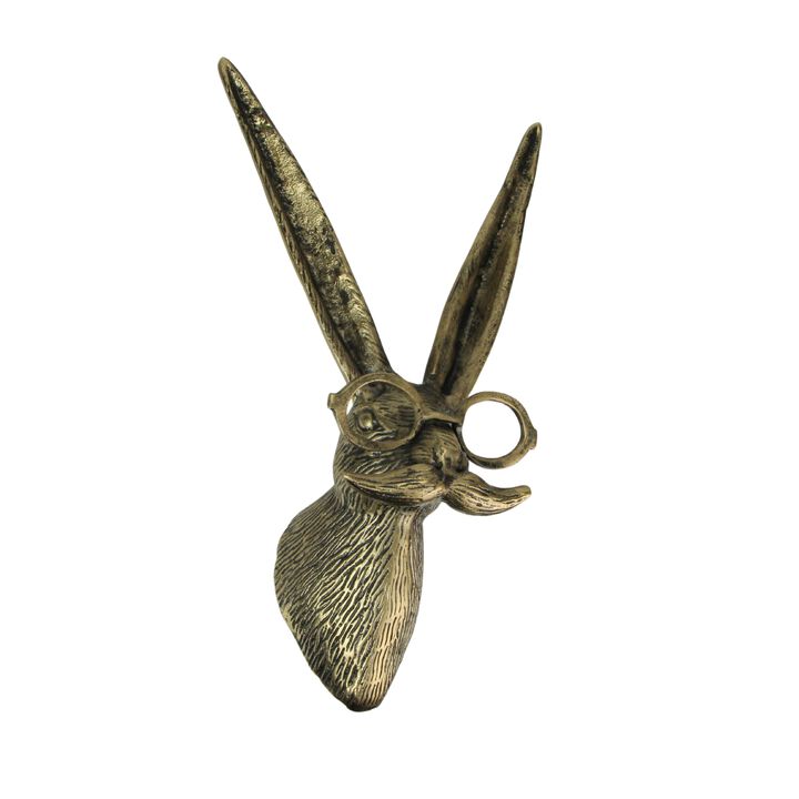 Gold Hare Head Wall Hanging &ndash; Whimsical Decor with Glasses & Mustache