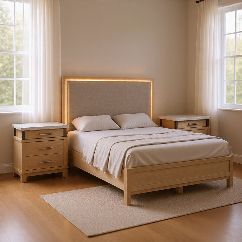 Queen Bedroom Set in Weathered Gray Wood with White & Silver Accents &ndash; 3 Piece Set with 2 Nightstands image number 8