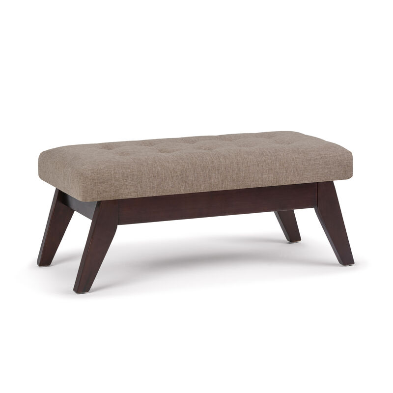 Draper 40 inch Wide Mid-Century Modern Rectangle Tufted Ottoman Bench in Fawn Brown Linen Look Fabric