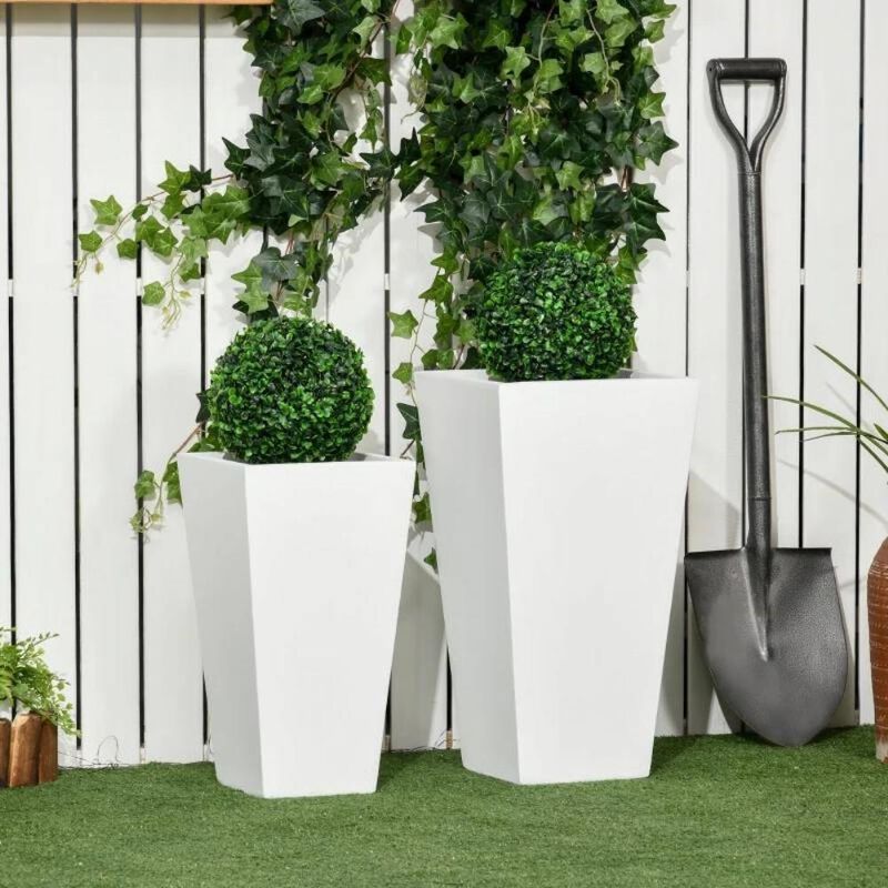 Hivvago Set of 2 Modern Lightweight Outdoor Patio Flower Pot Planter Box in White