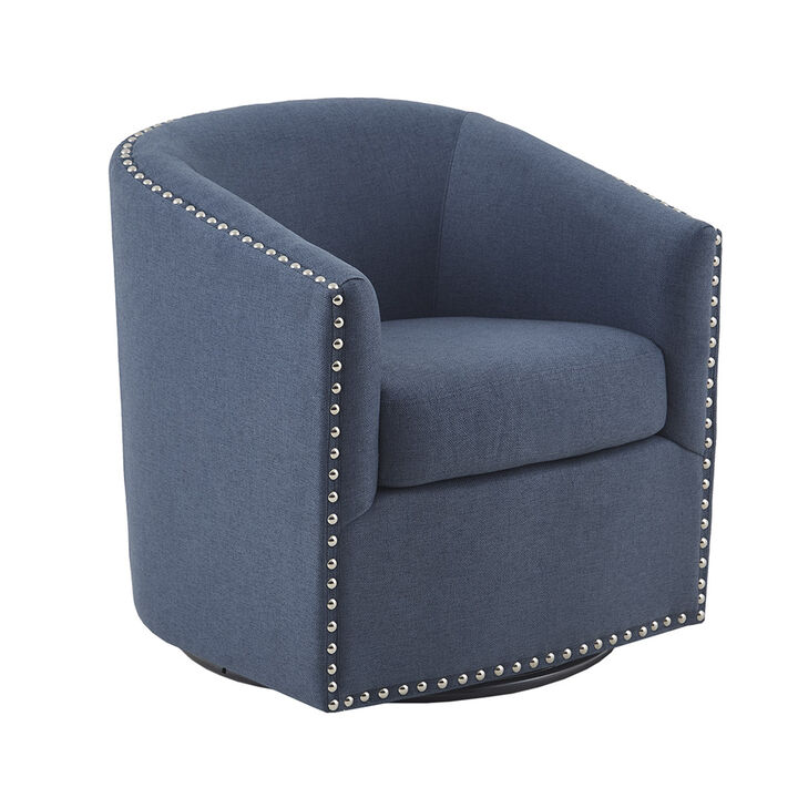 Gracie Mills Leyla Upholstered Barrel Swivel Chair with Black Metal Base