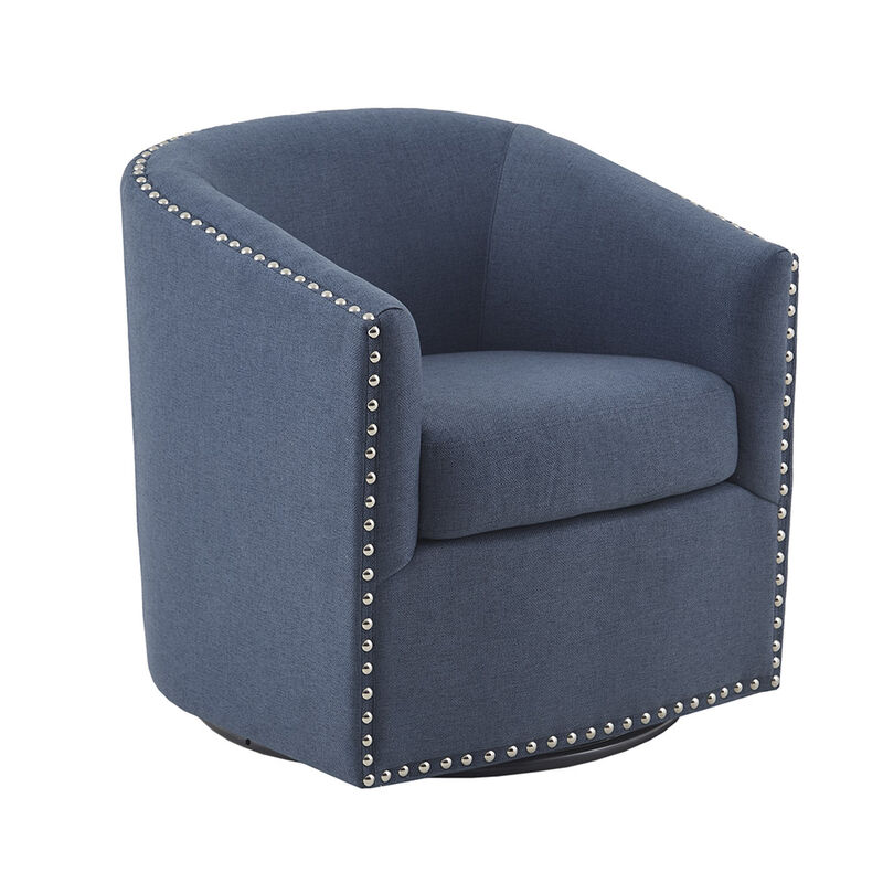 Gracie Mills Leyla Upholstered Barrel Swivel Chair with Black Metal Base