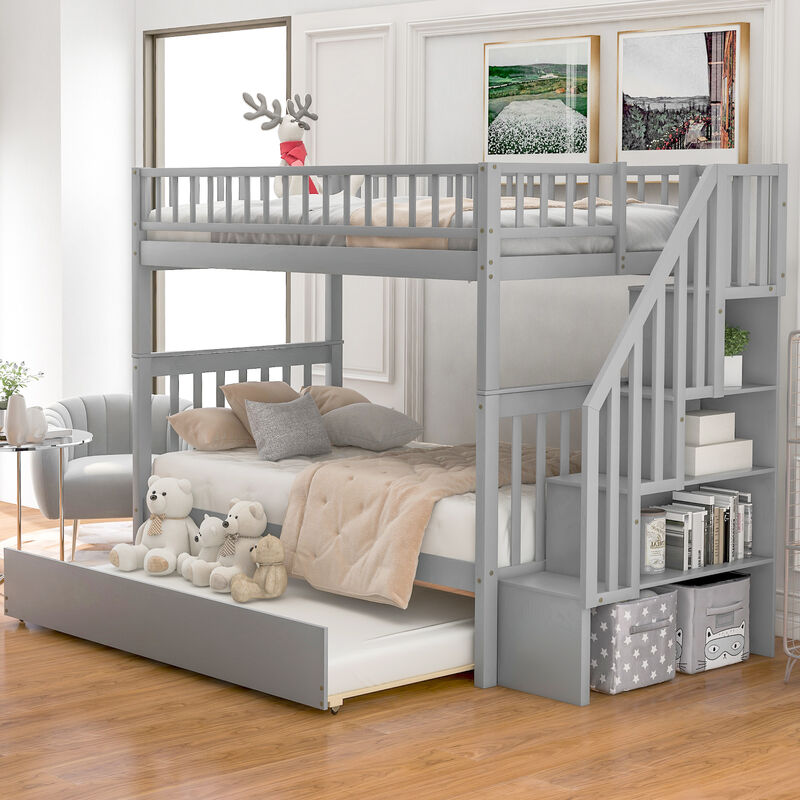 Whisen Twin over Twin Bunk Bed with Trundle and Storage