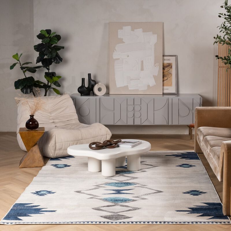 Savannah Contemporary Boho Blue Beige Indoor Area Rug