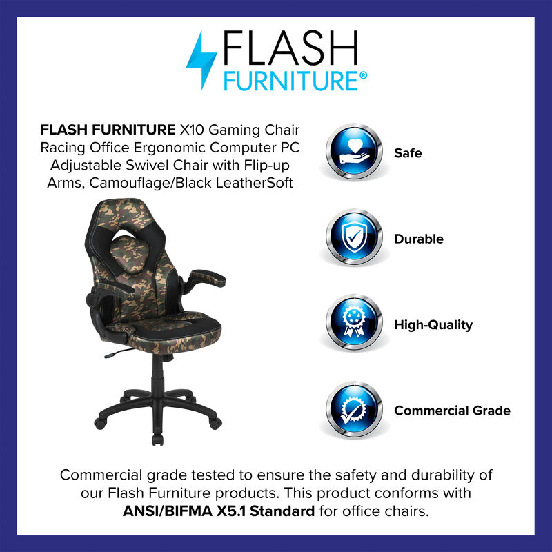 X10 Gaming Chair Racing Office Ergonomic Computer PC Adjustable Swivel Chair with Flip-up Arms, / LeatherSoft image number 9