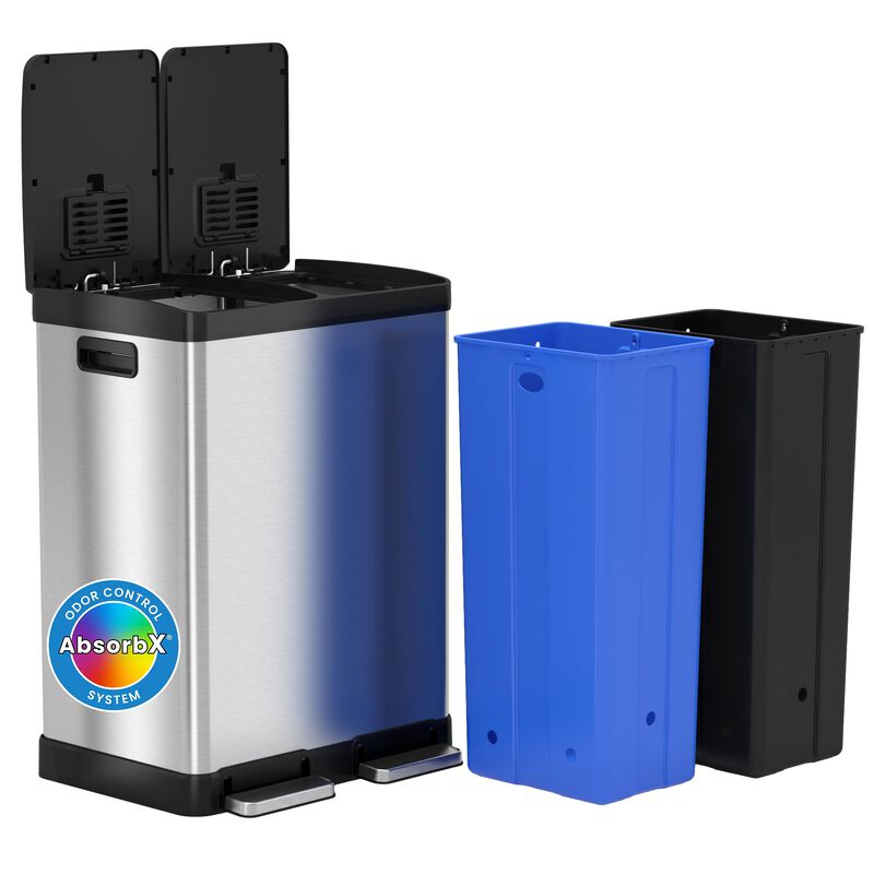 iTouchless 16 Gallon / 60 Liter SoftStep Dual Compartment Trash Can and Recycle Bin