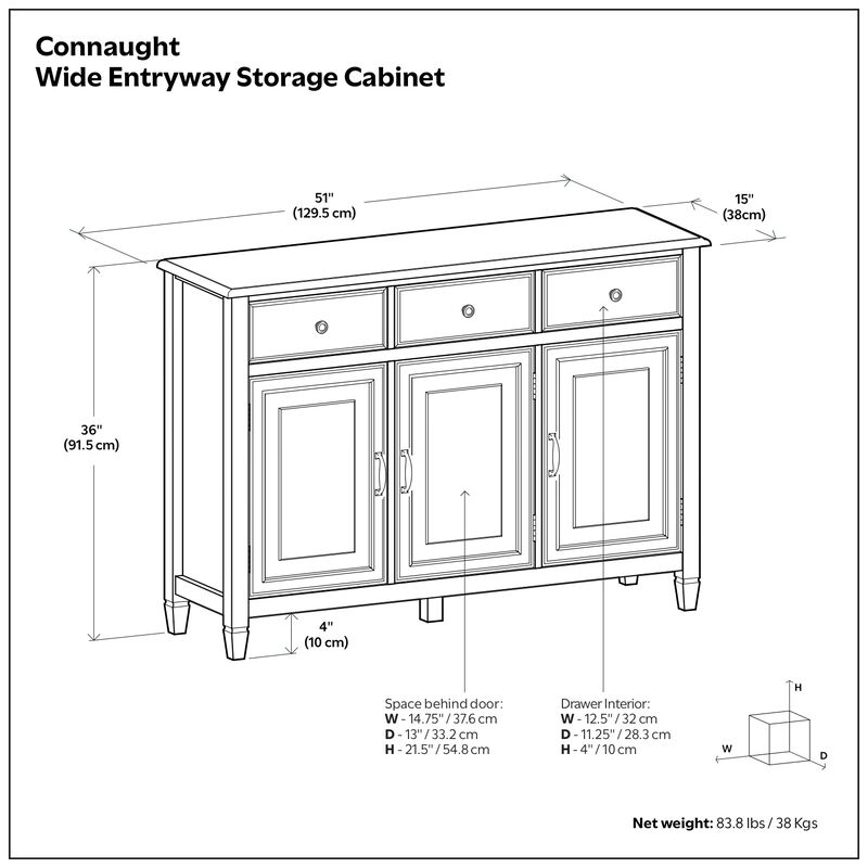 Connaught 51 inch Wide Solid Wood Traditional Entryway Storage Cabinet