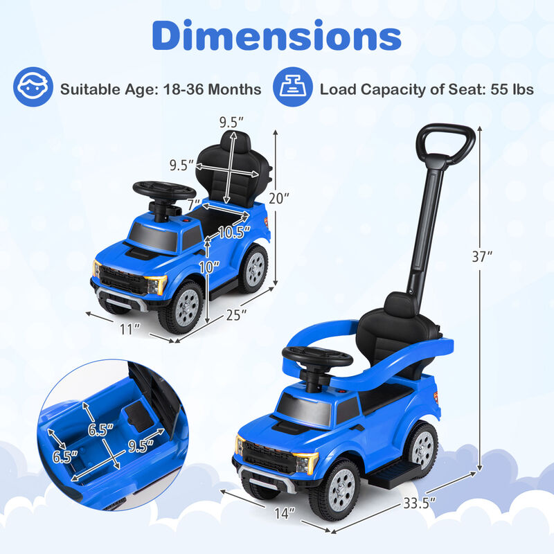 Toddler 3 in 1 Push Ride On Car for Park Backyard and Outdoor Use image number 2