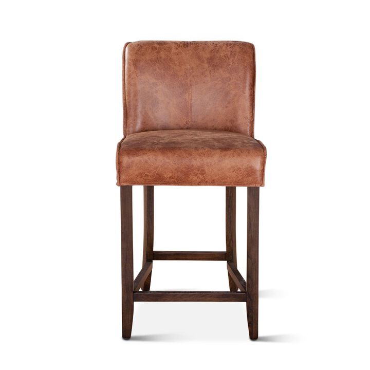 World Interiors Avery Counter Chair in Tan Leather with Matte Brown Legs