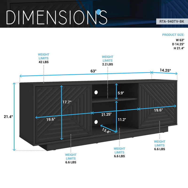 Streamdale Modern TV Stand For TVs Up To 70'', Black image number 3