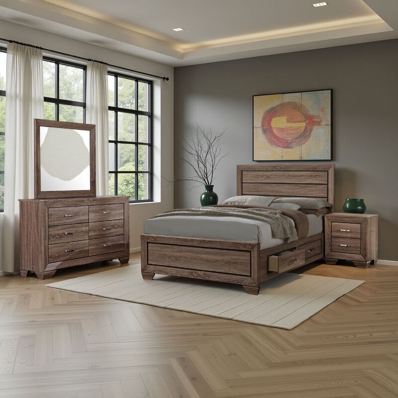 Bello 4pc Queen Bedroom Set with Bed Storage, Washed Taupe Brown