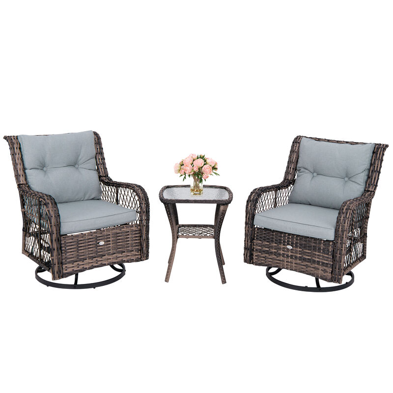 3 Pieces Outdoor Swivel Rocker Set with Small Side Table
