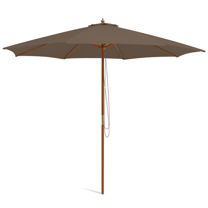 Patio Umbrella with 8 Wooden Ribs and 3 Adjustable Heights