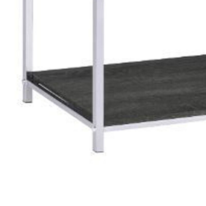 Etagere Bookshelf with 7 Shelves and Geometric Pattern,Silver and Dark Gray