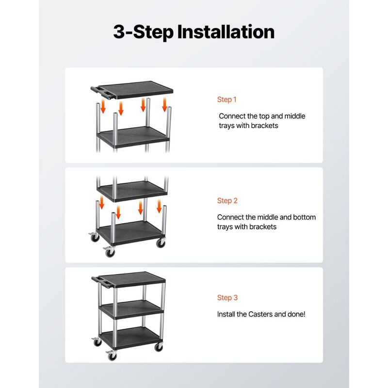 Heavy Duty Utility Cart 3-Shelf with 360&deg; Swivel Wheels for Cleaning & Storage-Black image number 6