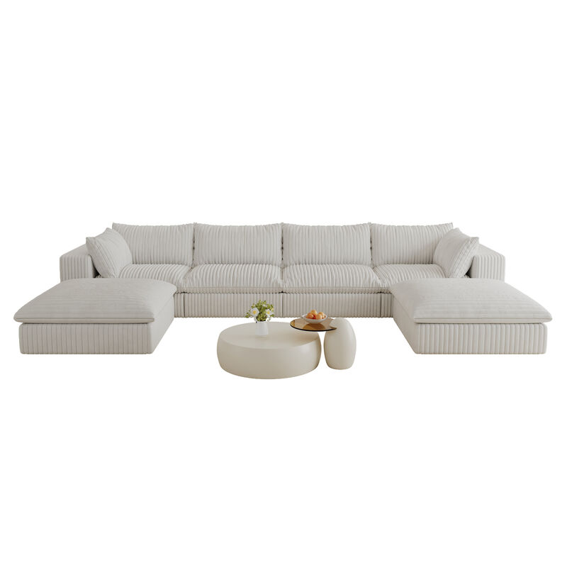 Whisen 157.6'' 6-Seat U-Shaped Cloud Sofa Deep Seat Couch with Ottomans image number 0