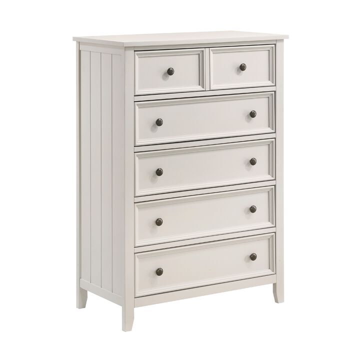 Etgo Tall Dresser Chest, White Melamine Veneer, 5 Drawers - Benzara