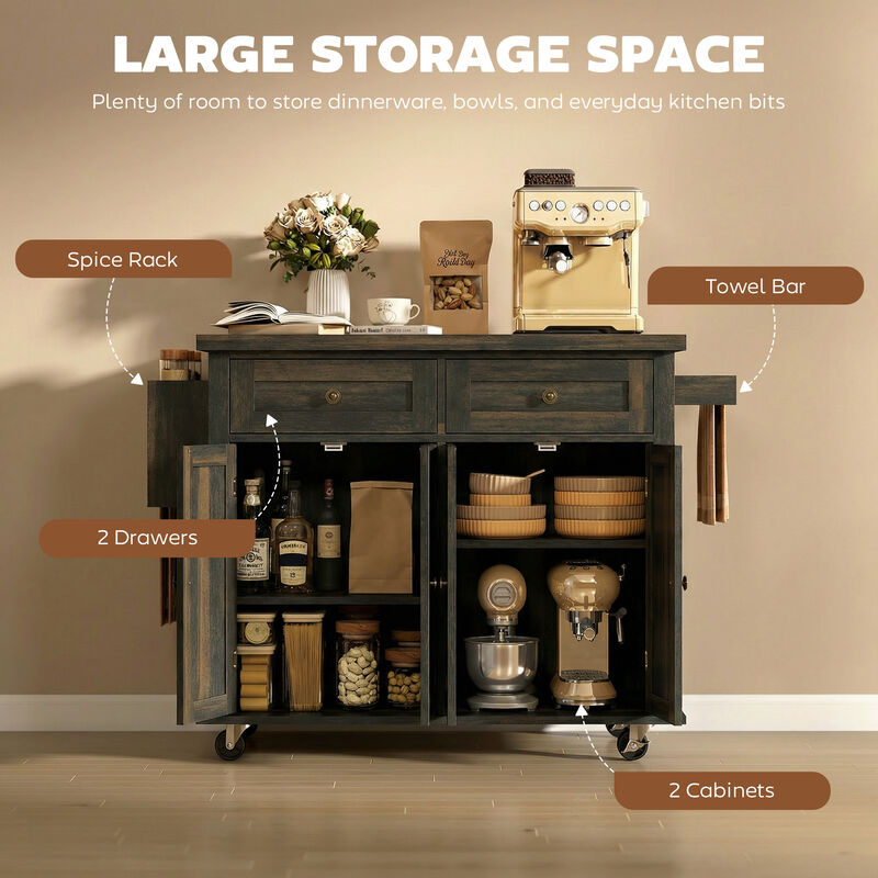 Hivvago Kitchen Cart on Wheels with Adjustable Shelves and Drawers image number 5