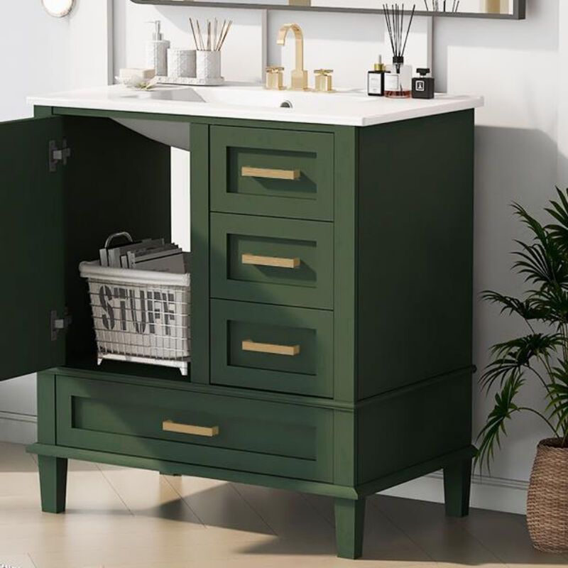 Modern Bathroom Vanity with Sink, Soft-Close Door, and 3 Storage Drawers