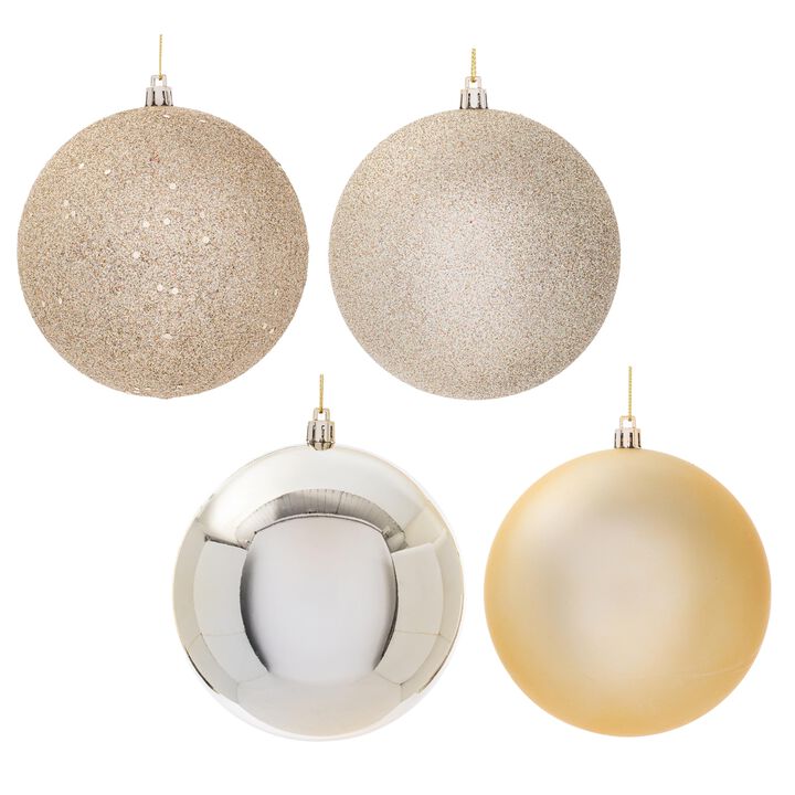 Vickerman 4-Piece Assorted Champagne Finish Ball Ornaments - 4.75-Inch - Gold Color - 4 Per Box - Matte, Shiny, Glitter, Sequin - Reliable and Durable - Perfect Christmas Ornaments