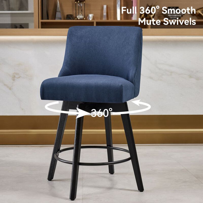 Counter Height Bar Stools, 26" Swivel Barstools with Backs, Linen Bar Chairs for Dining Room, Blue image number 3