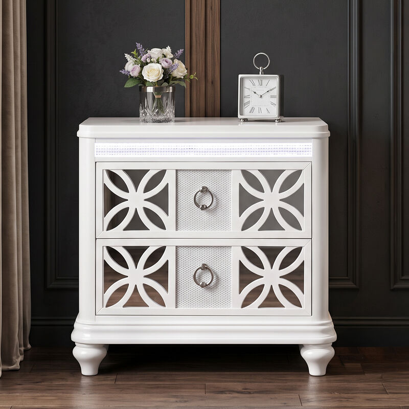 Abigale Nightstand with 2 Drawers, Patterned Fronts and Integrated LED Lighting image number 5