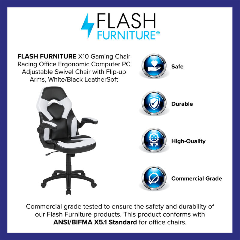 X10 Gaming Chair Racing Office Ergonomic Computer PC Adjustable Swivel Chair with Flip-up Arms, / LeatherSoft image number 9