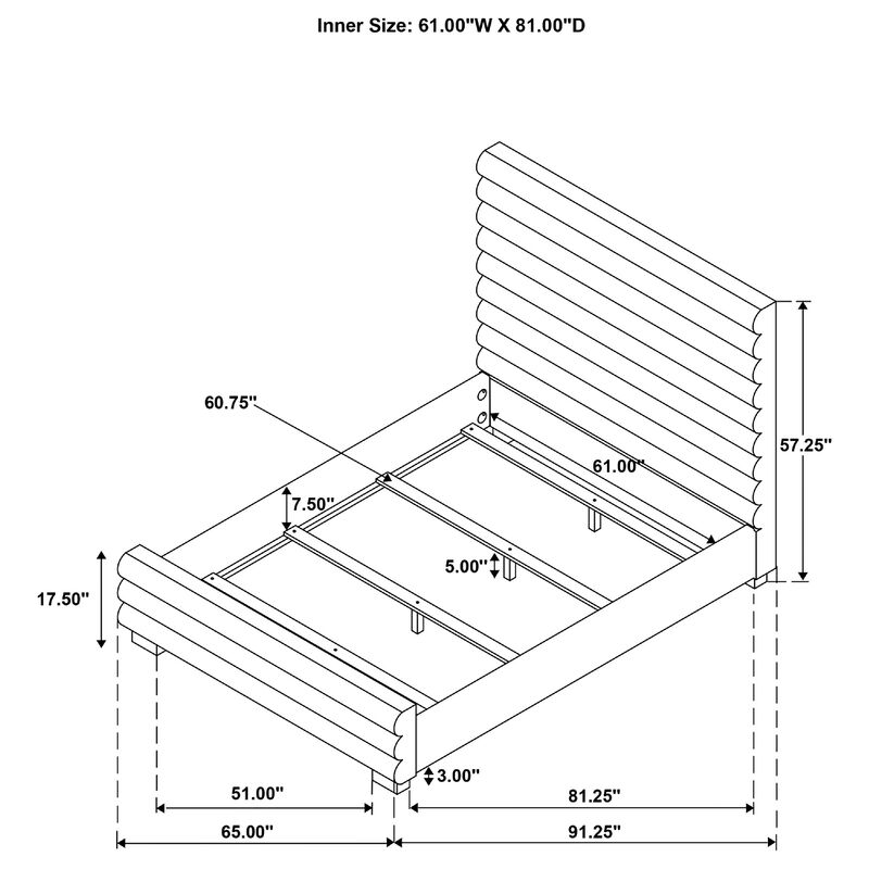 Ricia Queen Bed Frame, Black Block Feet, Gray Channel Tufted Boucle image number 7