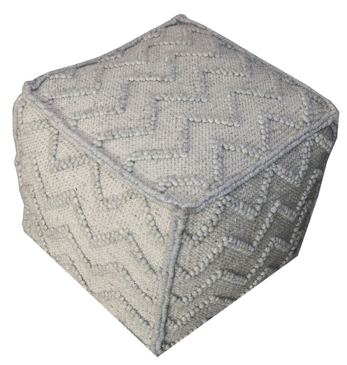 Hivvago 18 Inch Gray Wool Cotton Blend Cube Chevron Pouf Ottoman