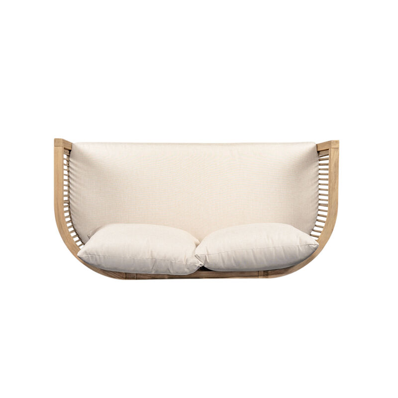 Christopher Knight Home Remy 54" Outdoor Acacia Wood Upholstered Loveseat with Curved Rope Weave Back image number 6