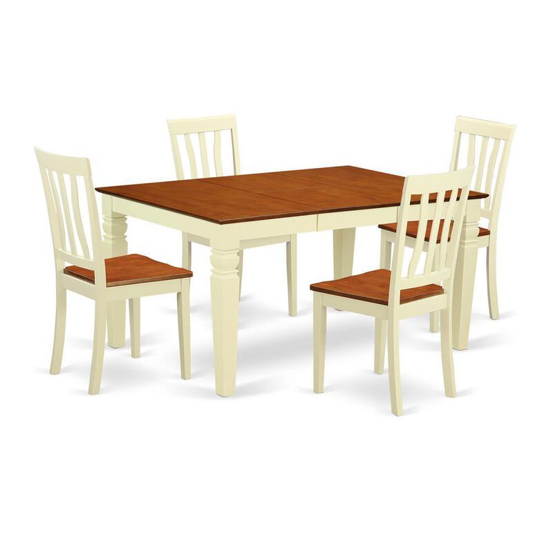 5 Pc Kitchen table set with a Dining Table and 4 Wood Dining Chairs in Buttermilk and Cherry