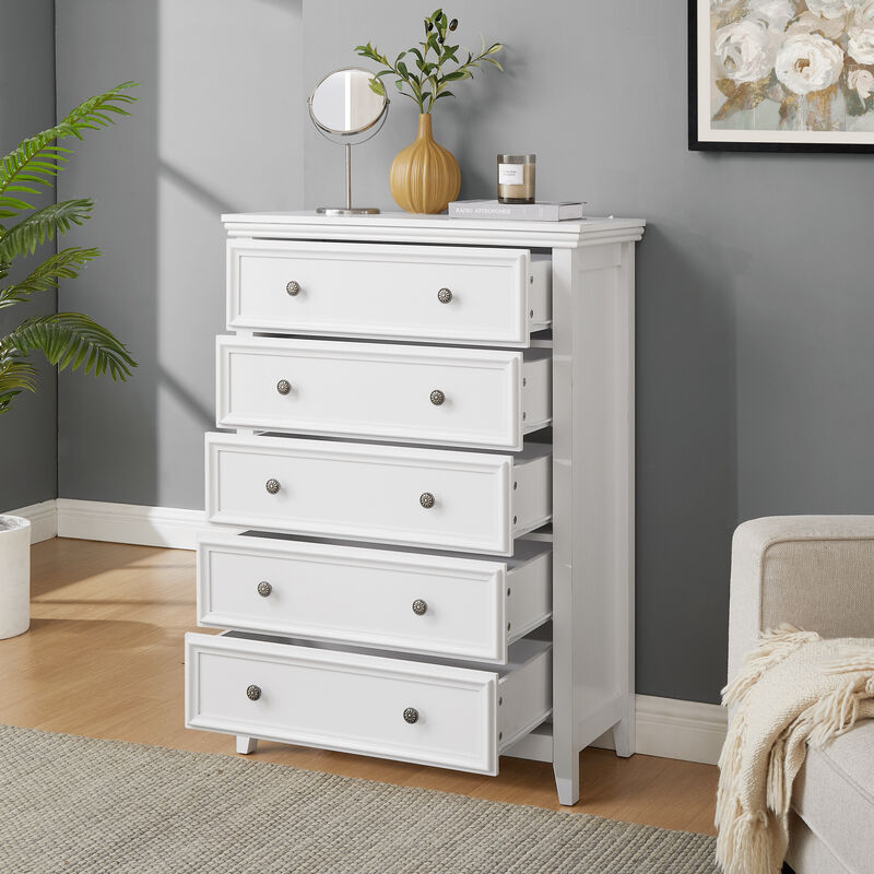 Modern 5-Drawer Dresser Chest Cabinet for Closet Organization & Storage