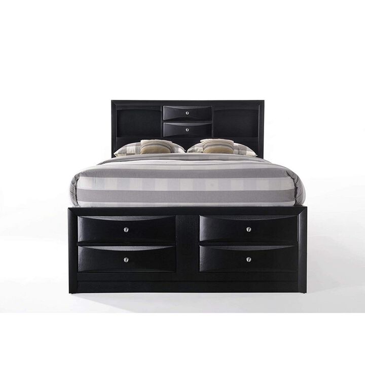 Full Size Wooden Storage Bed with Eight Spacious Drawers, Espresso Brown-Benzara