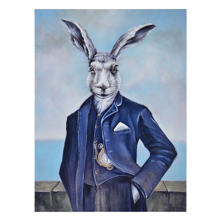 Blue and Gray Bunny Rectangular Unframed Wall Art 48" x 36"