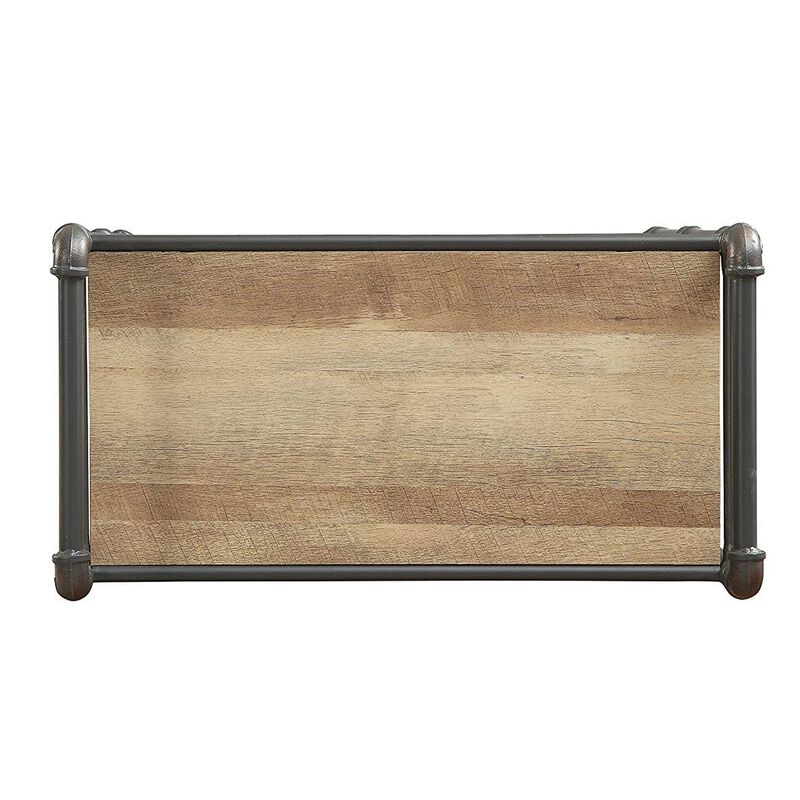 Three Tier Metal Bookshelf With Wooden Shelves, Oak Brown & Gray