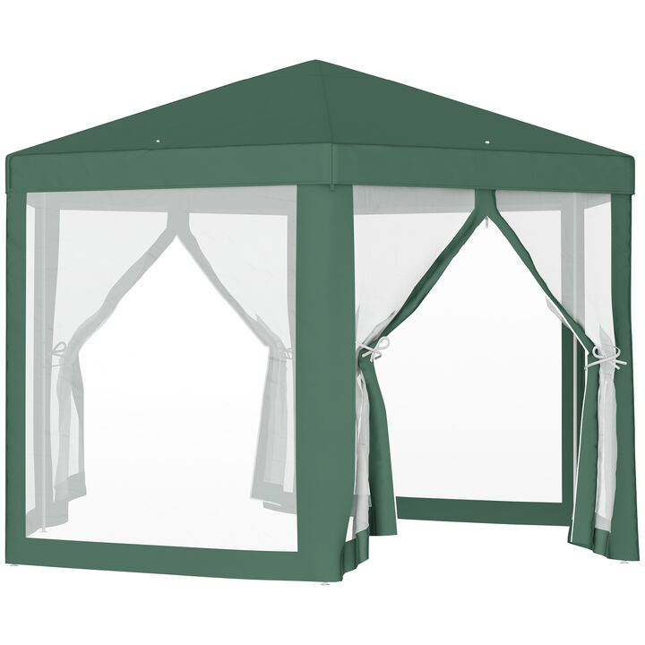 Outsunny 13' x 11' Outdoor Party Tent, Hexagon Sun Shade Shelter Canopy with Protective Mesh Screen Sidewalls, Ropes & Stakes, Green