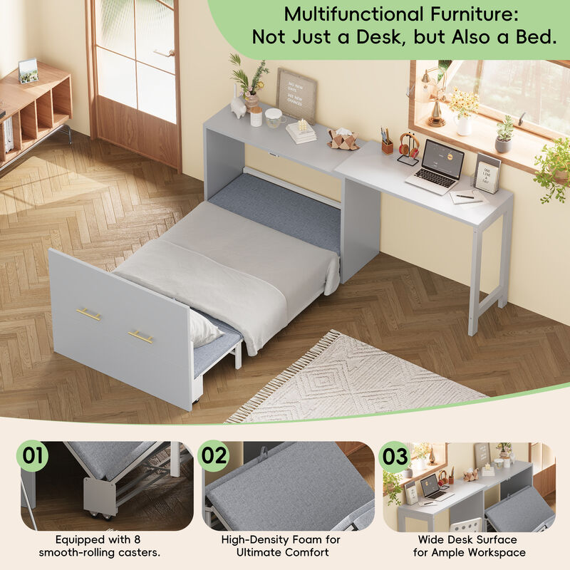 Merax Murphy Cabinet Bed with Adjustable Position Desk