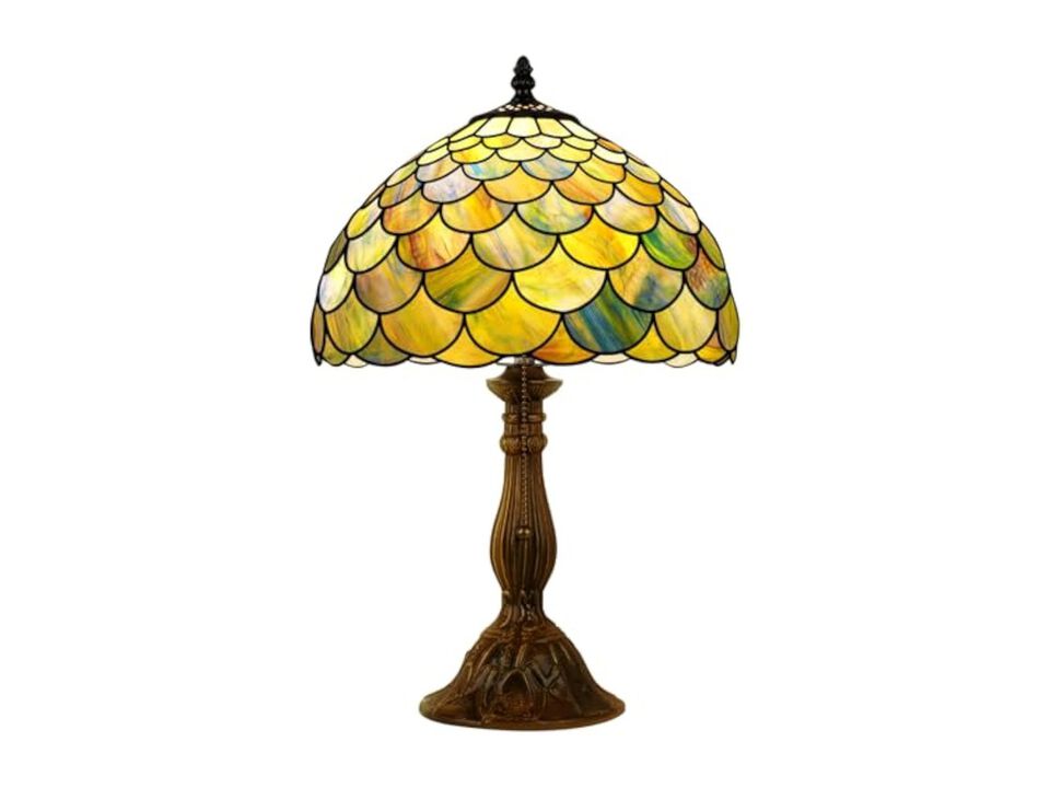 Antique Glass Bronze Table Lamp For Bedside 12 X 12 X 19 Inch Green