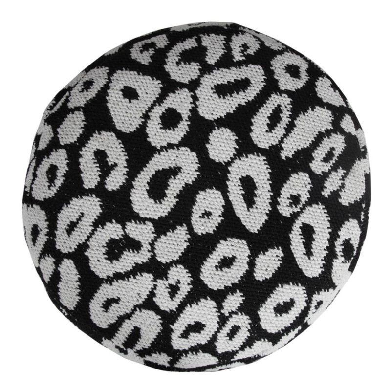 Hivvago 18 Inch Black Cylinder Abstract Pouf Ottoman