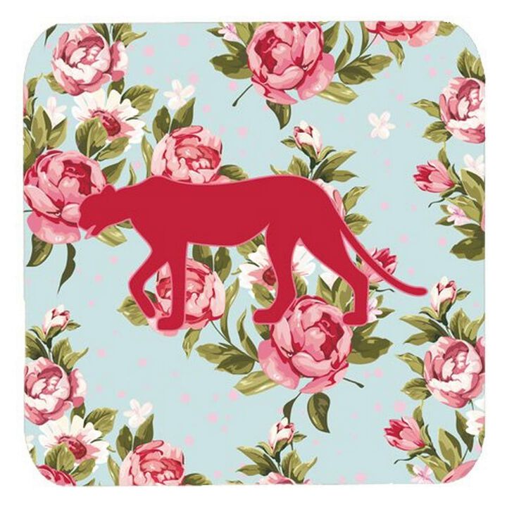 Caroline's Treasures BB1004-RS-BU-FC Leopard Shabby Chic Blue Roses Foam Coasters (Set of 4), 3.5 H x 3.5 W, Multicolor