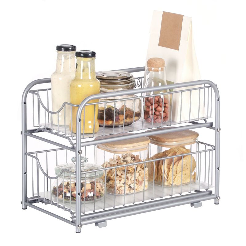 BreeBe Silver 2-Tier Pull Out Sliding Cabinet Organizer image number 4